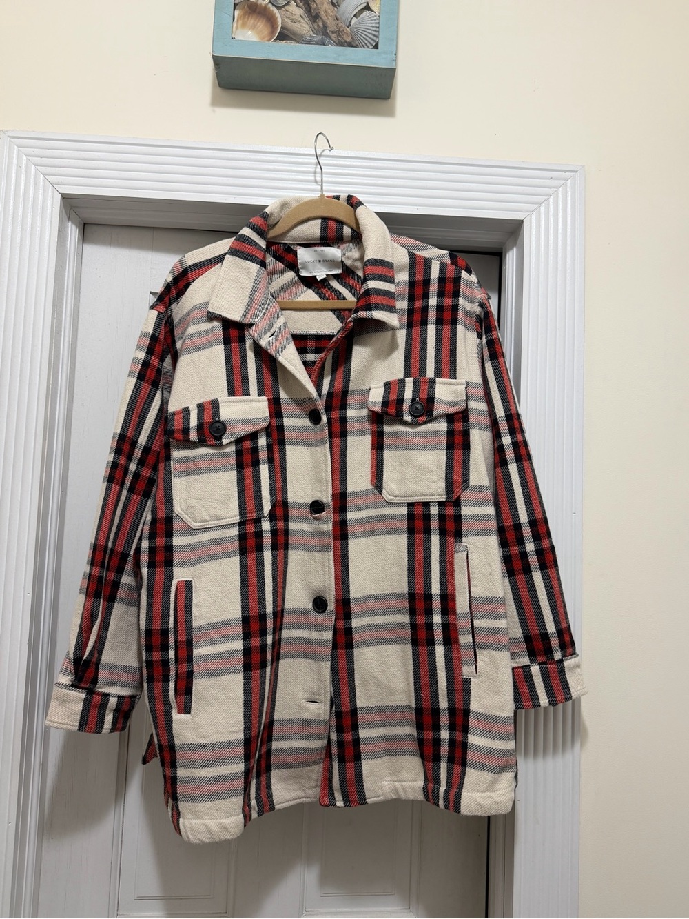 Lucky Brand Cream, Red & Black Plaid Utility Jacket